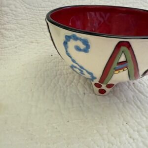 M. Bagwell Fiesta Caliente Footed Salsa Bowl Colorful Red Interior Hand Painted